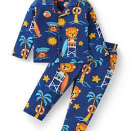 Babyhug Cotton Knit Full Sleeves Night Suit With Lion Print - Navy Blue-image-44