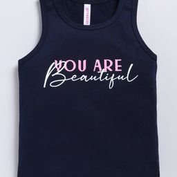 giniekids Cotton Blend Sleeveless You Are Beautiful Text Printed Top - Navy Peony-image-30
