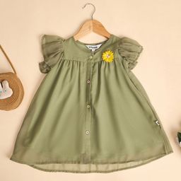 StyloBug Half Sleeves Floral Applique Detailed Dress - Green-image-6