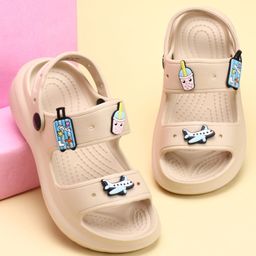 Pine Kids Back Strap Clogs with Airplane Applique - Beige-image-23
