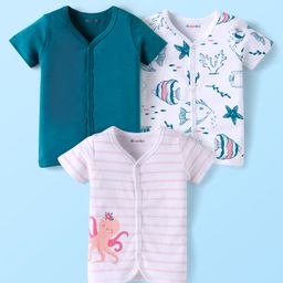 Kookie Kids Interlock Knit Half Sleeves Sea Animals Printed Jhablas Pack of 3 - Multi Color-image-1