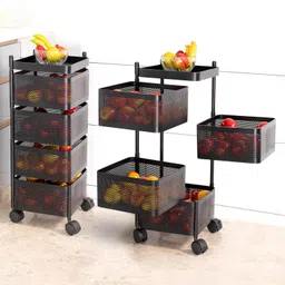 JD FRESH 4 Tier Kitchen Trolley With Wheels to Store Your Kitchen Accessories Items - Black-picture-0