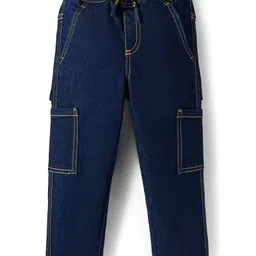 UCB Cotton Woven Full Length Solid Colour Jeans With Cargo Pockets - Blue-picture-15