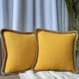EXPORT HOUSE Yellow & Brown Set of 2 Square Cushion Covers-28