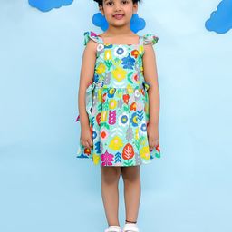 Vastrarth Girls Graphic Printed Flutter Sleeves Cotton Fit & Flare Dress-picture-44