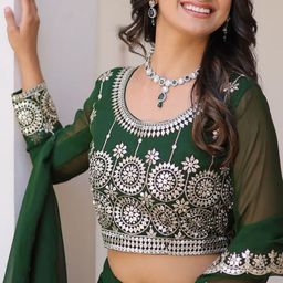 BAESD Embroidered Sequinned Semi-Stitched Lehenga & Unstitched Blouse With Dupatta image 2