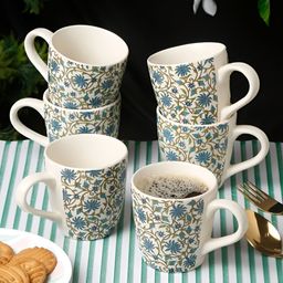 Myntra Elegant Homes Off White & Blue Ethnic Motifs Printed Stoneware Matte Cups Set of Cups and Mugs-0
