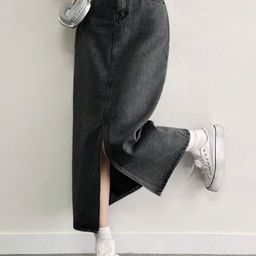CHALODIA Denim High-Waist Straight Midi Skirt-picture-16