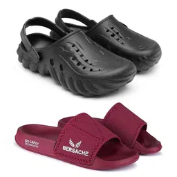 BERSACHE Pack Of 2 Men Self Design Clogs With Printed Sliders-35