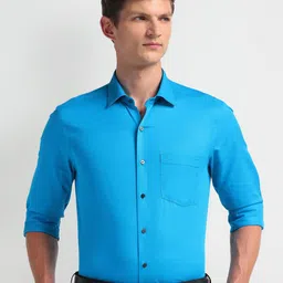 Arrow Men Smart Spread Collar Solid Cotton Slim Fit Formal Shirt-picture-42