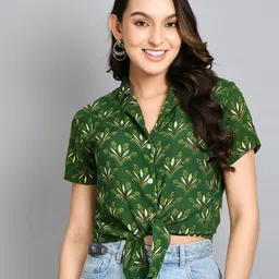 DressBerry Women Floral Printed Shirt Collar Crop Top-image-89