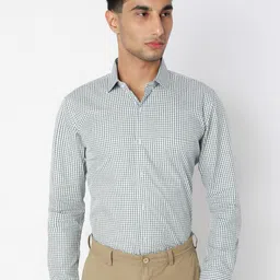 MARK & ALBERT Men India Slim Fit Micro Checked Spread Collar Cotton Formal Shirt-image-63
