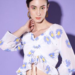 DIMPY GARMENTS Floral Print Puff Sleeve Georgette Crop Top-picture-49