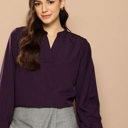encore by INVICTUS Cuffed Sleeves Mandarin Collar Top-image-63