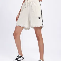 glitchez Women Side Stripe Lace Hem Regular Fit Terry Shorts-image-73