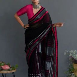 Suta Black Cotton Woven Saree Without Blouse-image-45