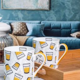 Goodhomes White & Yellow Bone China Coffee Large Mug (0.32 L) - Set of 2-31
