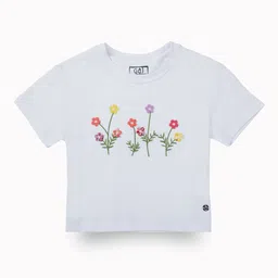 Gini and Jony Girls Floral Embroidered Cotton Crop Tshirts-picture-27