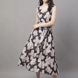 Jainish Black Printed A-Line Dress-image-16