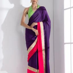 Swtantra Purple & Pink Plain Saree With Unstitched Blouse-image-42