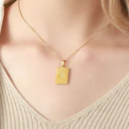 SALTY Gold Plated Rectangle Charm Pendant With Chain-32