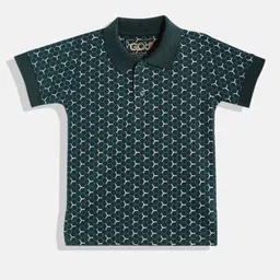GOJI Boys Green & White Printed Polo Collar T-shirt-image-22