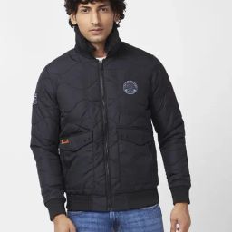 Spykar Jet Black Bomber Jacket With Sherpa Collar-image-26