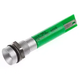 RS PRO Green Panel Mount Indicator 24V AC/DC, Mounting Hole Size 8 mm, Termination Type Solder Tab, IP Rating IP67, Model No 204962-40