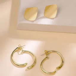 Yellow Chimes Set of 2 Gold-Plated Studs & Drop Earrings-0