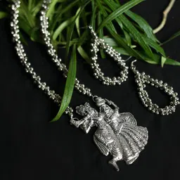 JOHARKAMAL Silver-Plated Ghungroo Beaded Temple Long Necklace And Earrings-picture-24