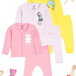The Mom Store Yellow Cotton Infant Top With Bottom Set-image-79