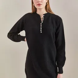 BIANCO LUCCI Women Tie-Up Neck A-Line Dress-image-99