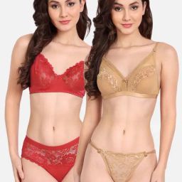 FIMS: Fashion is my Style Beige & Red Lace Work Lingerie Set - Pack Of 2-image-88