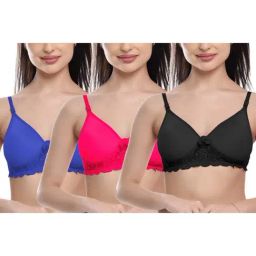 FIMS: Fashion is my Style Hot Pink & Black Lace Work Everyday Bras - Pack Of 3-picture-47