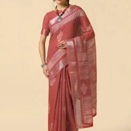 Satrani Dusty Pink & Off-White Woven Saree With Unstitched Blouse-image-44