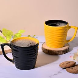 Storepedia Yellow & Black Handcrafted Textured Ceramic Matte Cups Set of Cups and Mugs-30
