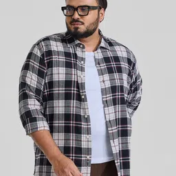 Snitch Men Plus Size Classic Spread Collar Checked Cotton Casual Shirt-image-57