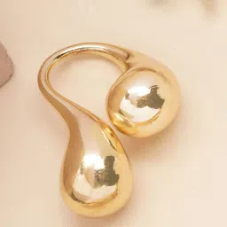 Bohey by KARATCART Gold Plated Modern Art-Inspired Dual Teardrop Adjustable Finger Ring-28