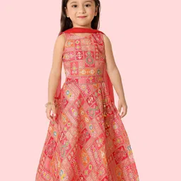 Ethniks Neu-Ron Girls Floral Printed Cotton Satin Ready to Wear Lehenga & Blouse & Dupatta-image-94