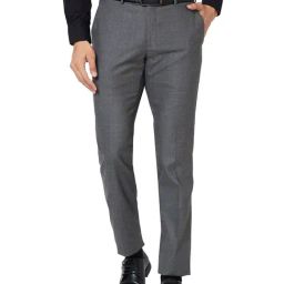 Raymond Dark Grey Slim Fit Check Flat Front Trousers-image-77
