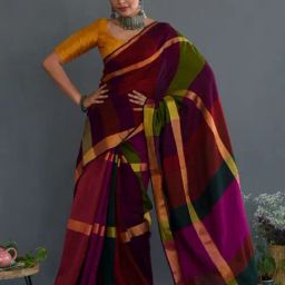 Suta Multicolored Chequered Saree Without Blouse-picture-8