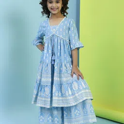 Biba Girls Floral Printed Regular Pure Cotton Kurta with Sharara-image-68