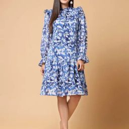 Melon by PlusS Blue & White Floral Print Fit & Flare Dress-picture-46