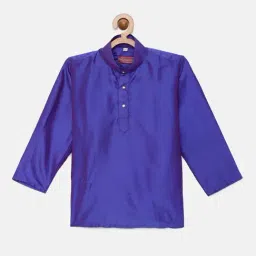 THANGAMAGAN Kids Dark Blue Solid Full Sleeves Kurta-picture-8