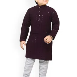 Arshia Fashions Boys Ethnic Motifs Embroidered Regular Sequinned Kurta with Pyjamas-picture-4