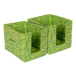 Kuber Industries Set Of 2 Green Metallic Leaf Print Foldable Rectangle Cloth Saree Stacker-11