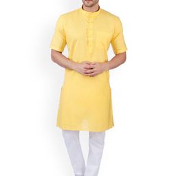 RAJUBHAI HARGOVINDAS Men Yellow Solid Straight Kurta-19