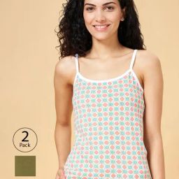 YU by Pantaloons Green & Pink Cotton Printed Camisoles - Pack Of 2-picture-34