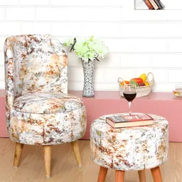 Shadowkart 2Pc White & Brown Wooden Mudda Pouffe Ottoman-image-18