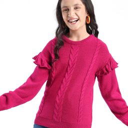 Pine Kids Full Sleeves Ruffle Detailing Sweater - Fuchsia-picture-14